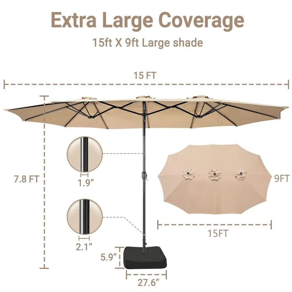 15×9 FT Double‑Sided Patio Umbrella with Base – Extra‑Large Rectangular Outdoor Umbrella with Crank for Lawn & Garden