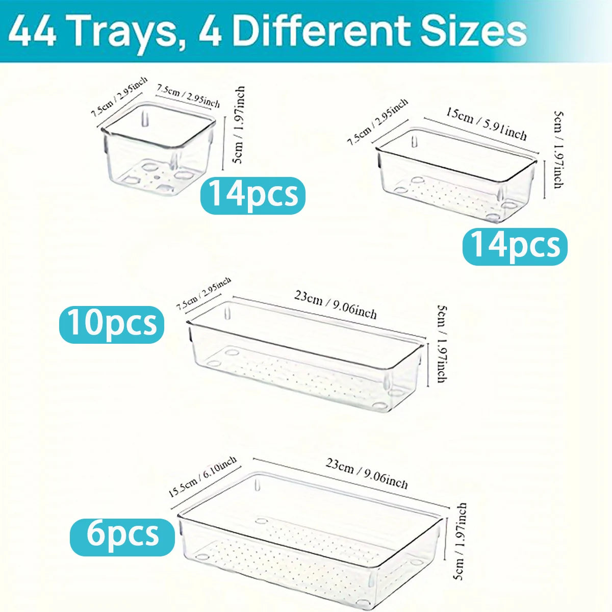 44-Piece Multi Use Clear Tray Organizers