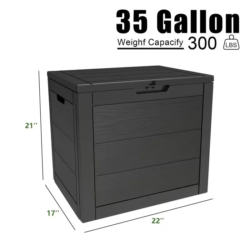 35-Gallon Outdoor Storage Box Waterproof UV-Resistant Lockable for Garden Tools Furniture Toys - Indoor/Outdoor Organizer