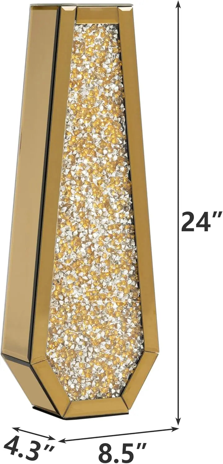 24" Gold Crushed Diamond Floor Vase – Tall Mirrored Crystal Decorative Vase for Pampas Grass & Home Décor
