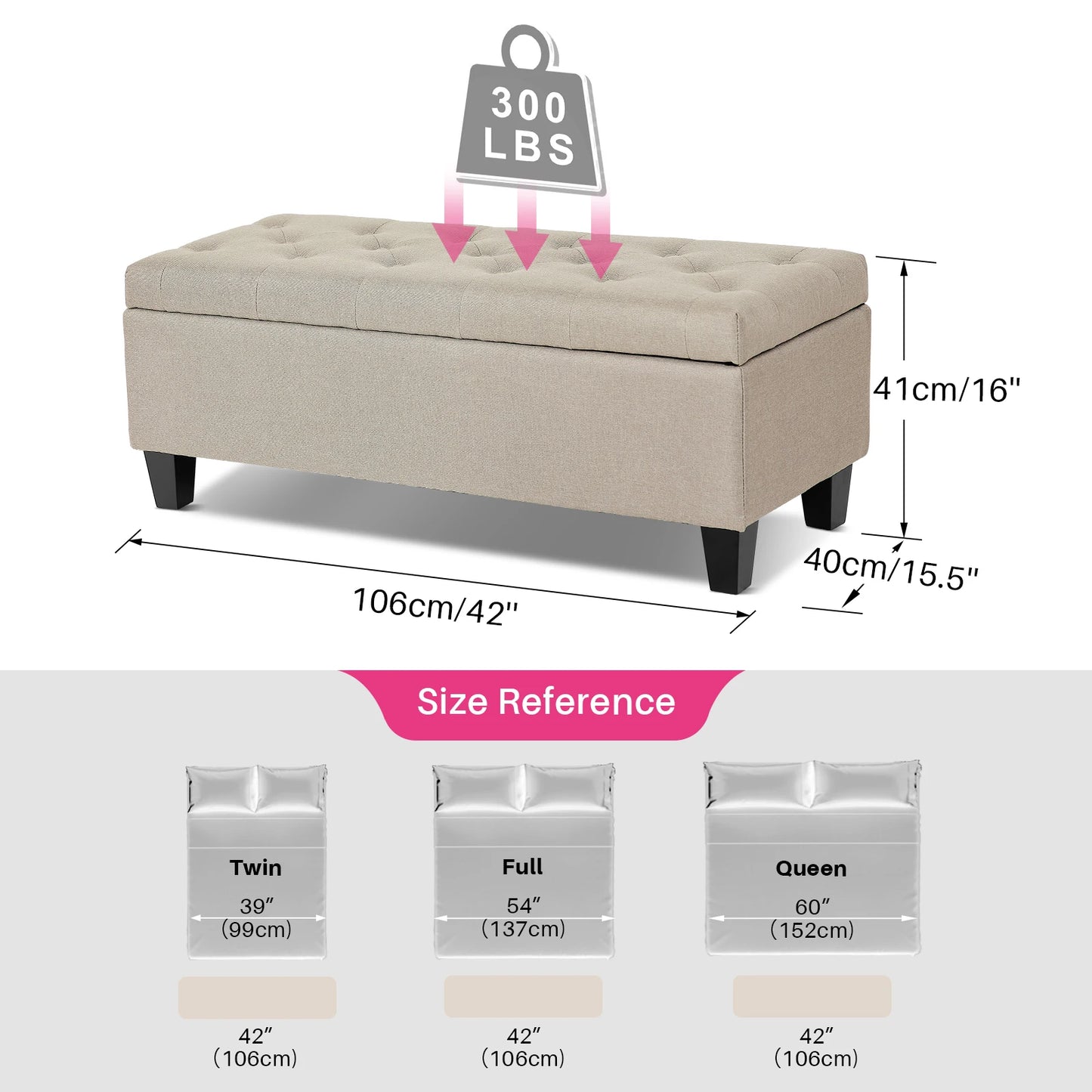 42'' Storage Ottoman/Bench with attached  Safety Lid Hinge