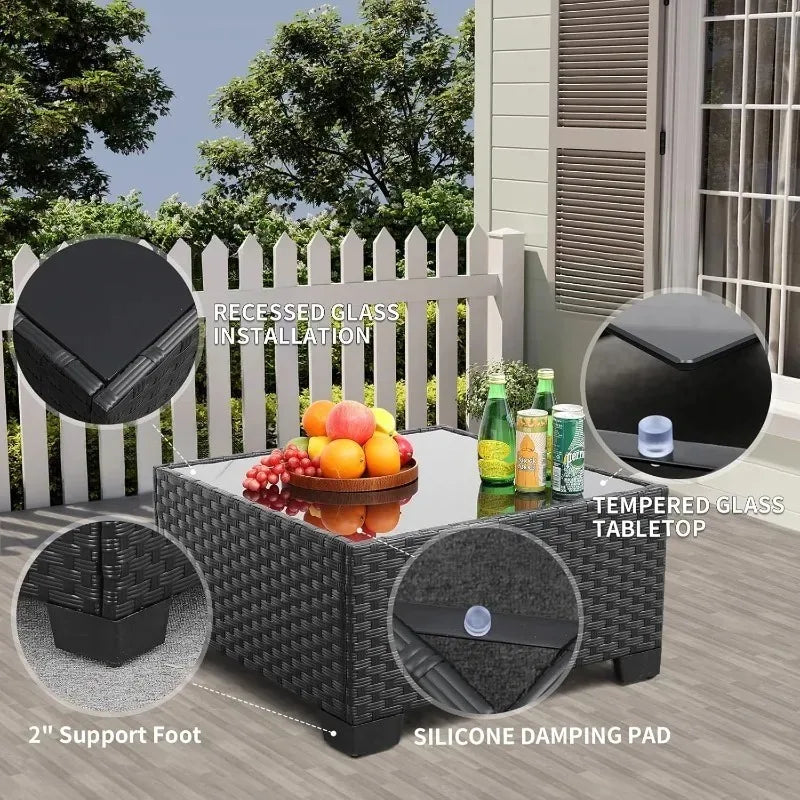 6‑Piece All‑Weather Rattan Patio Sectional – Wicker Outdoor Furniture Set with Cushions, Glass Table & Protective Cover