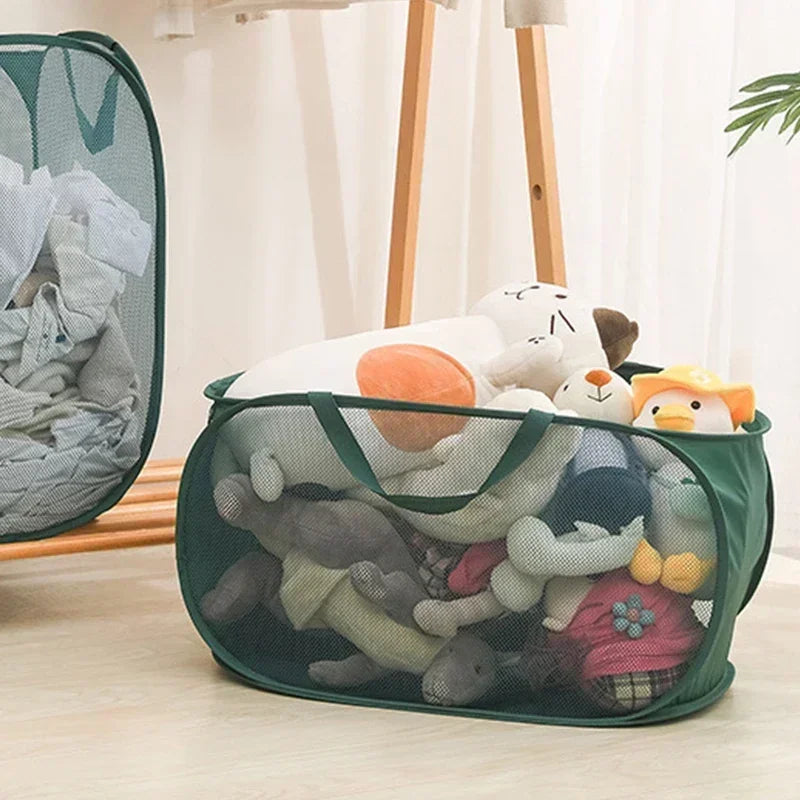 Durable Collapsible Laundry Basket, Mesh Pop Up Laundry Hamper With Side Pocket, Foldable Clothes Storage Hamper