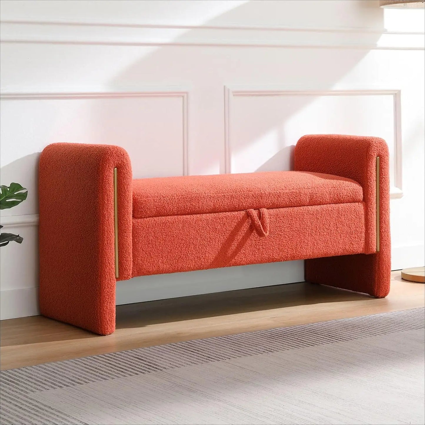 Modern 52" Storage Ottoman Bench, Upholstered with Armrests
