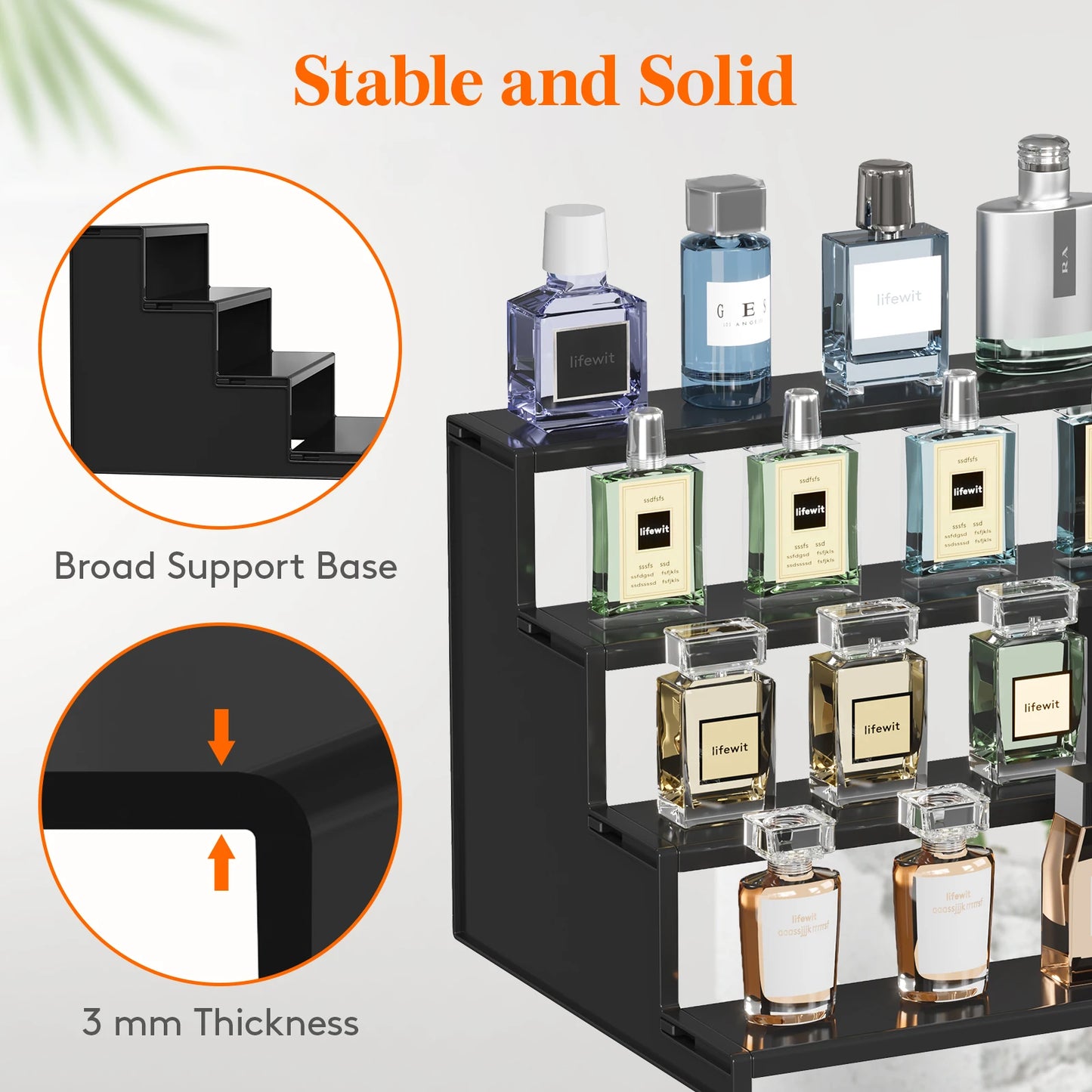 Dark Cologne Stand, Step Perfume Organizer, Tool-free Assembly, Display Stand Shelf for Fragrance, Skincare, Figurines