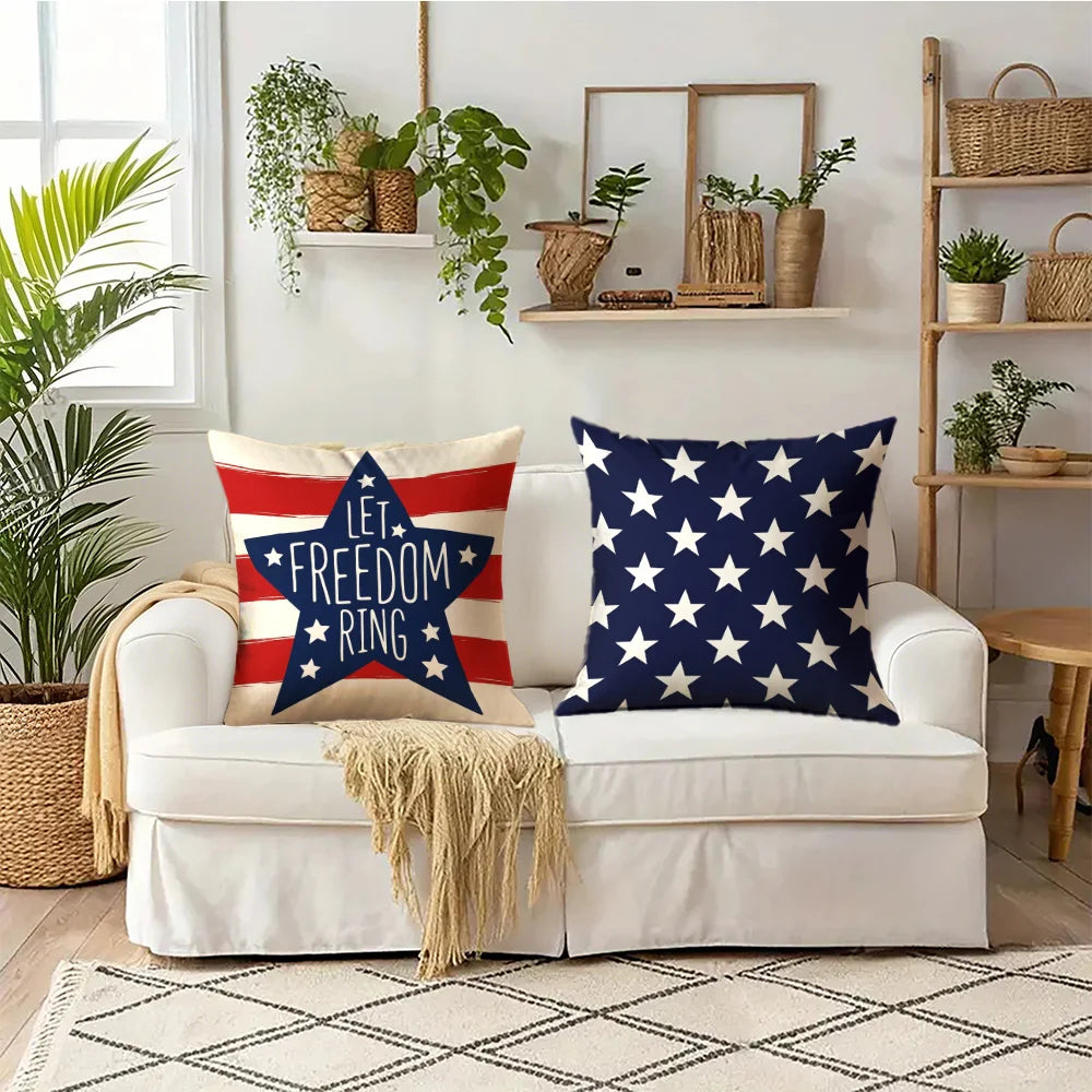 Patriotic Pillow Cover - American Flag,  Star Striped, Let Freedom Ring