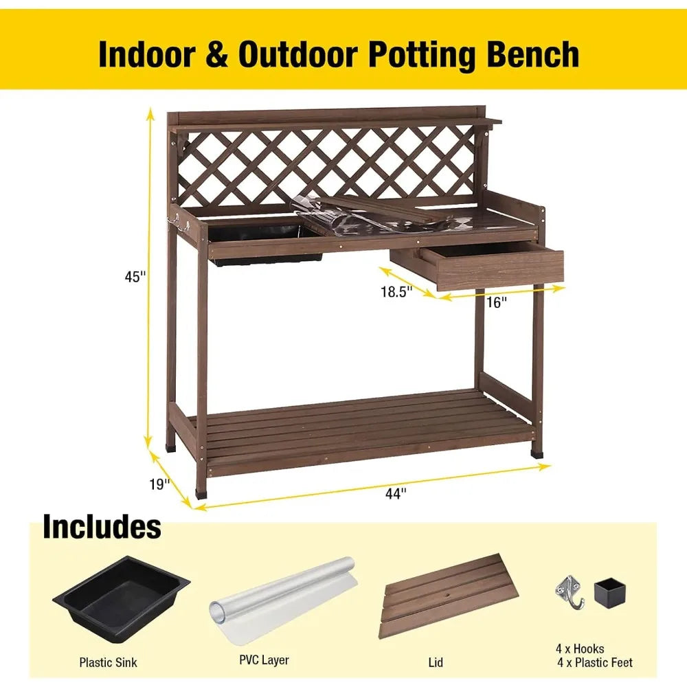 Potting Bench with Sink & Lid, Wooden