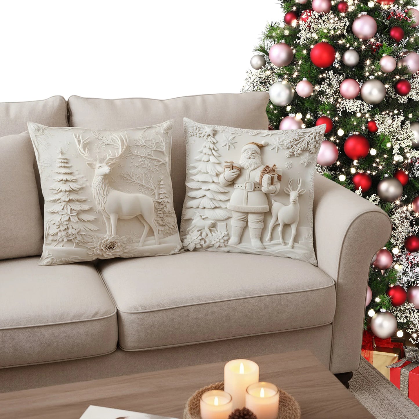3D Christmas Pillow Covers – Set of 4 Festive Decorative Cushion Cases