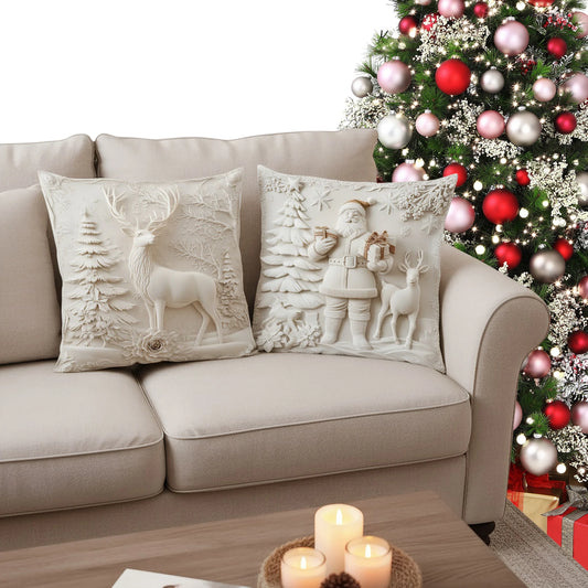 3D Christmas Pillow Covers – Set of 4 Festive Decorative Cushion Cases