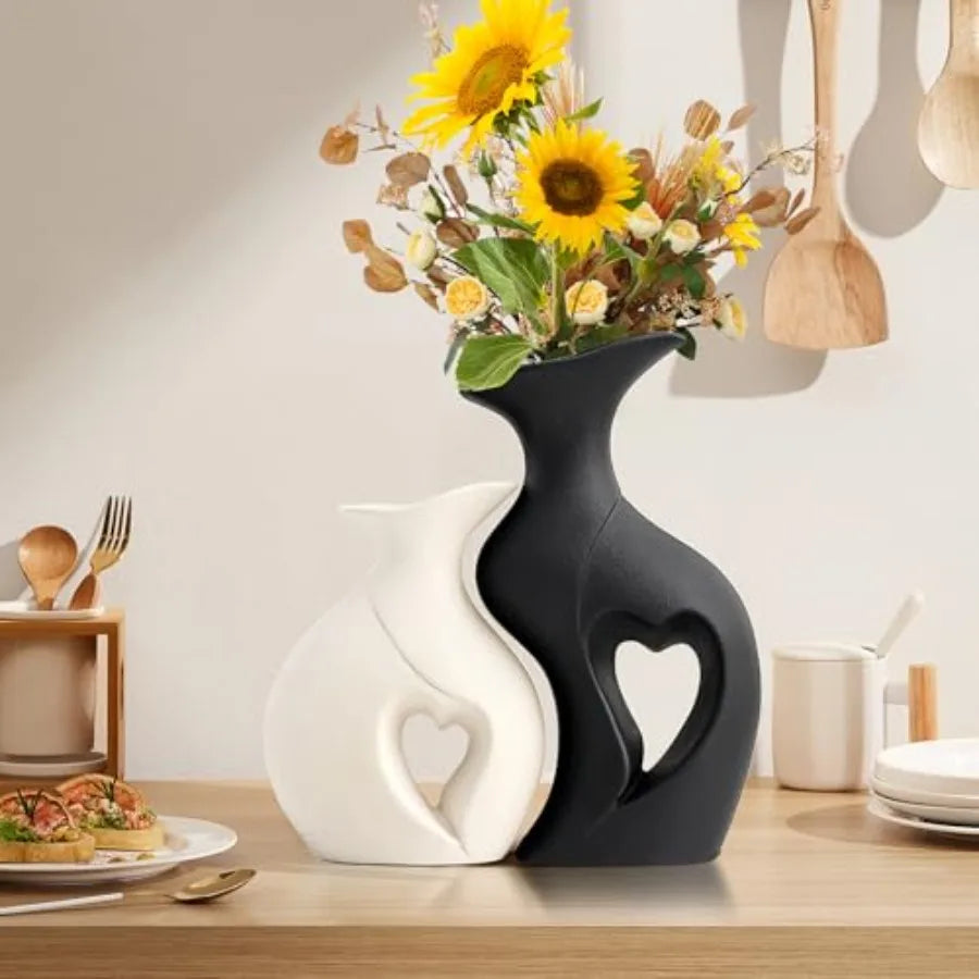 Set of 2 Heart Shaped Ceramic Vases