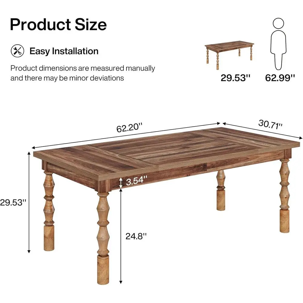 62” Farmhouse Dining Table for 4-6 People