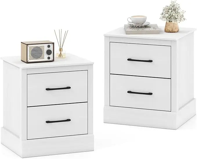 Wood Nightstands Set of 2 – Bedside Tables with 2 Storage Drawers