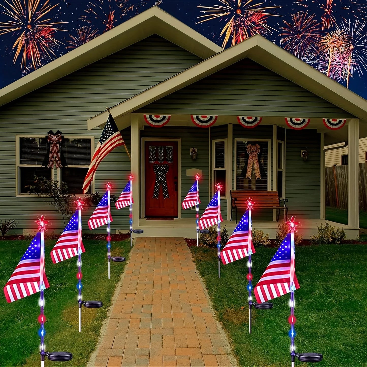 8-PCS USA Flag LED Solar Lights – Patriotic 4th of July Yard & Garden Stakes for Independence Day