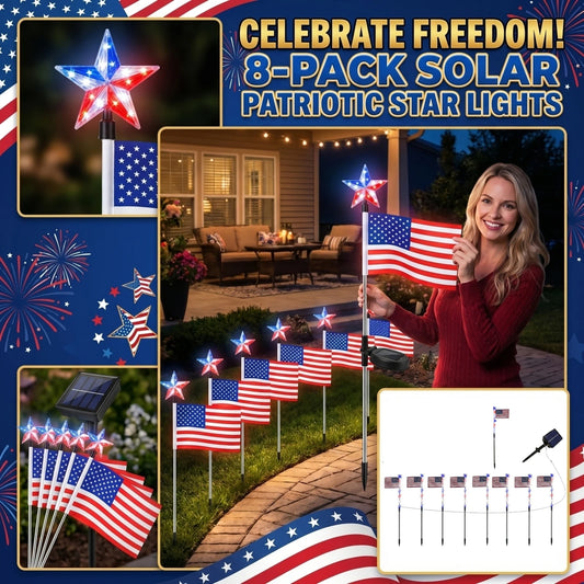 Solar Powered American Flag LED Pathway Lights - Waterproof