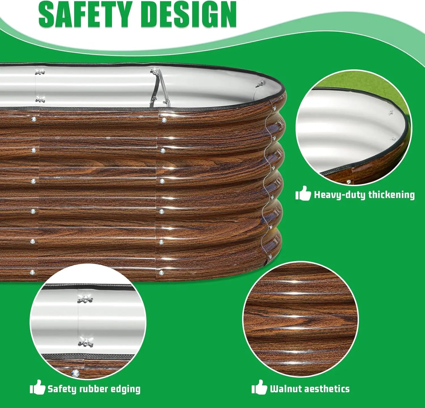 17" Tall Galvanized Metal Planter Set – 3‑Piece Oval Raised Garden Boxes