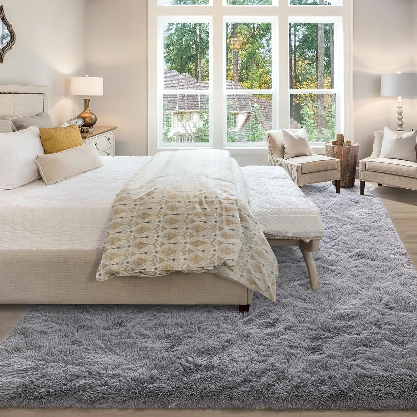 9x12 Soft Shaggy Area Rug – Grey, Non‑Slip, Plush Floor Carpet