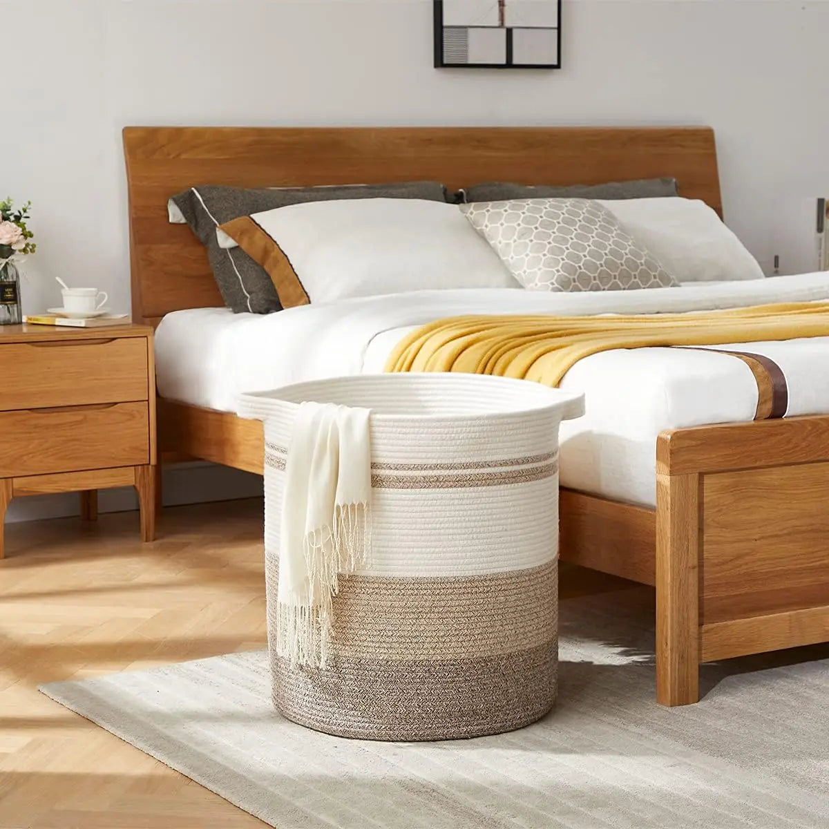 Woven Laundry Basket with Handles – Decorative Storage Bin for Living Room, Toys & Blankets