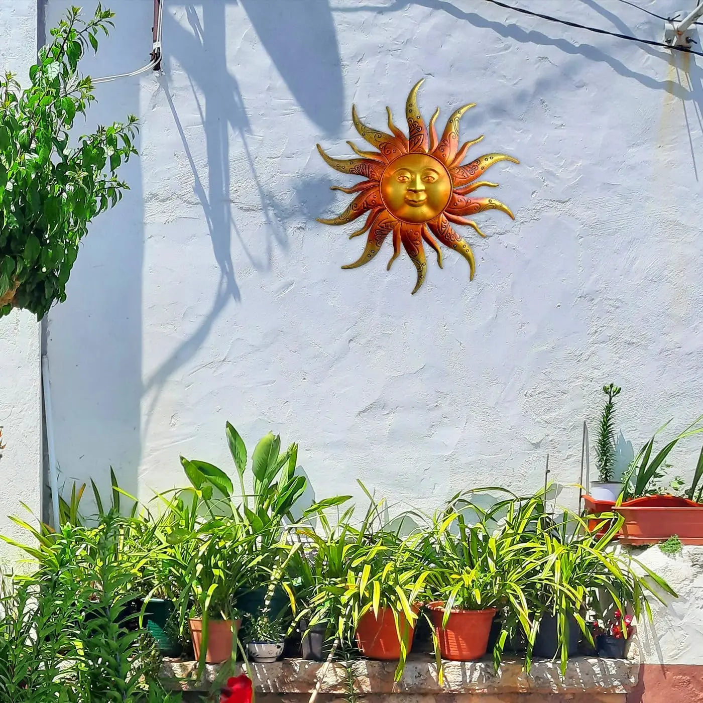 Metal Sun Wall Art Decor - 17" Rustic Retro Ornament for Garden, Patio, Yard, Fence, or Living Room