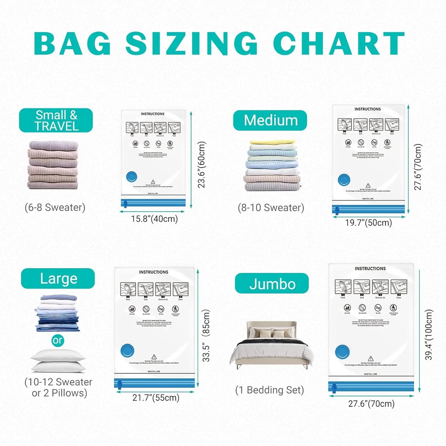 15‑Pack Vacuum Storage Bags with Hand Pump – Space‑Saving Compression for Clothes, Blankets & Travel