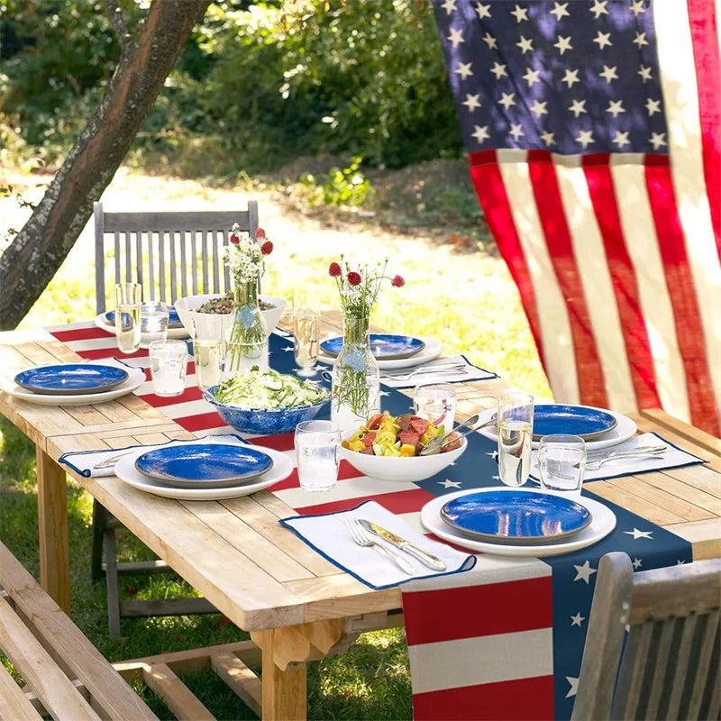 American Flag Table Runner USA Patriotic Table Decoration for Fourth of July, BBQ