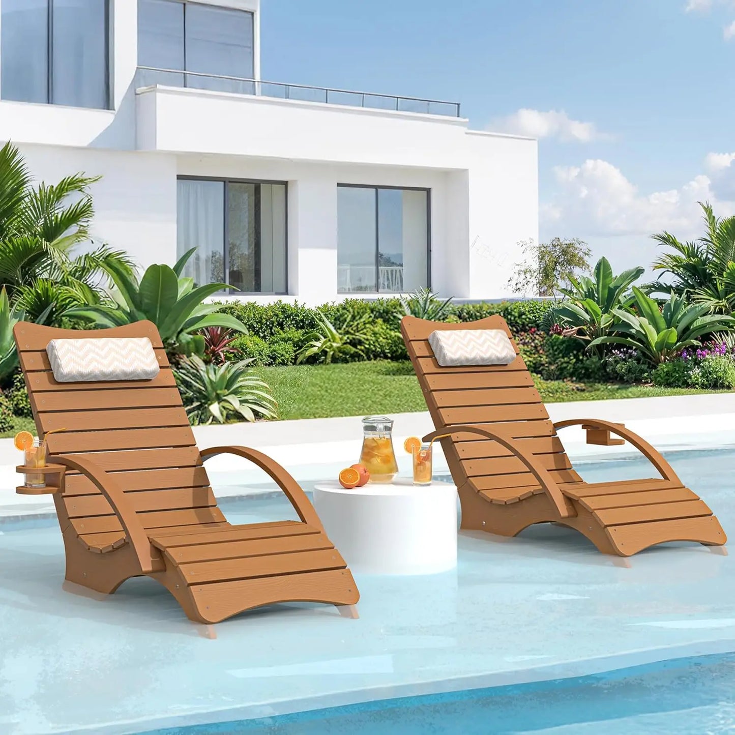 Lounge Chairs Set of 2 with Armrests – Fade‑Resistant Pool Loungers for 8–10" Shallow Water