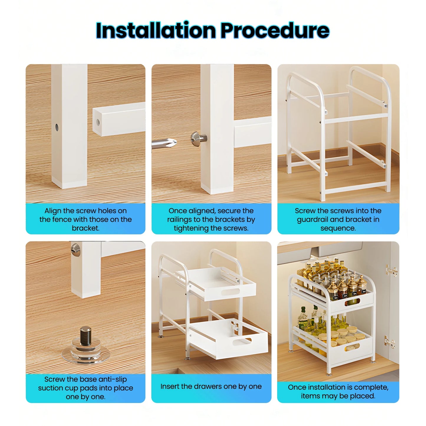 Sliding Cabinet Organizer – 2‑Tier Pull‑Out Storage Rack for Under‑Sink & Pantry Organization
