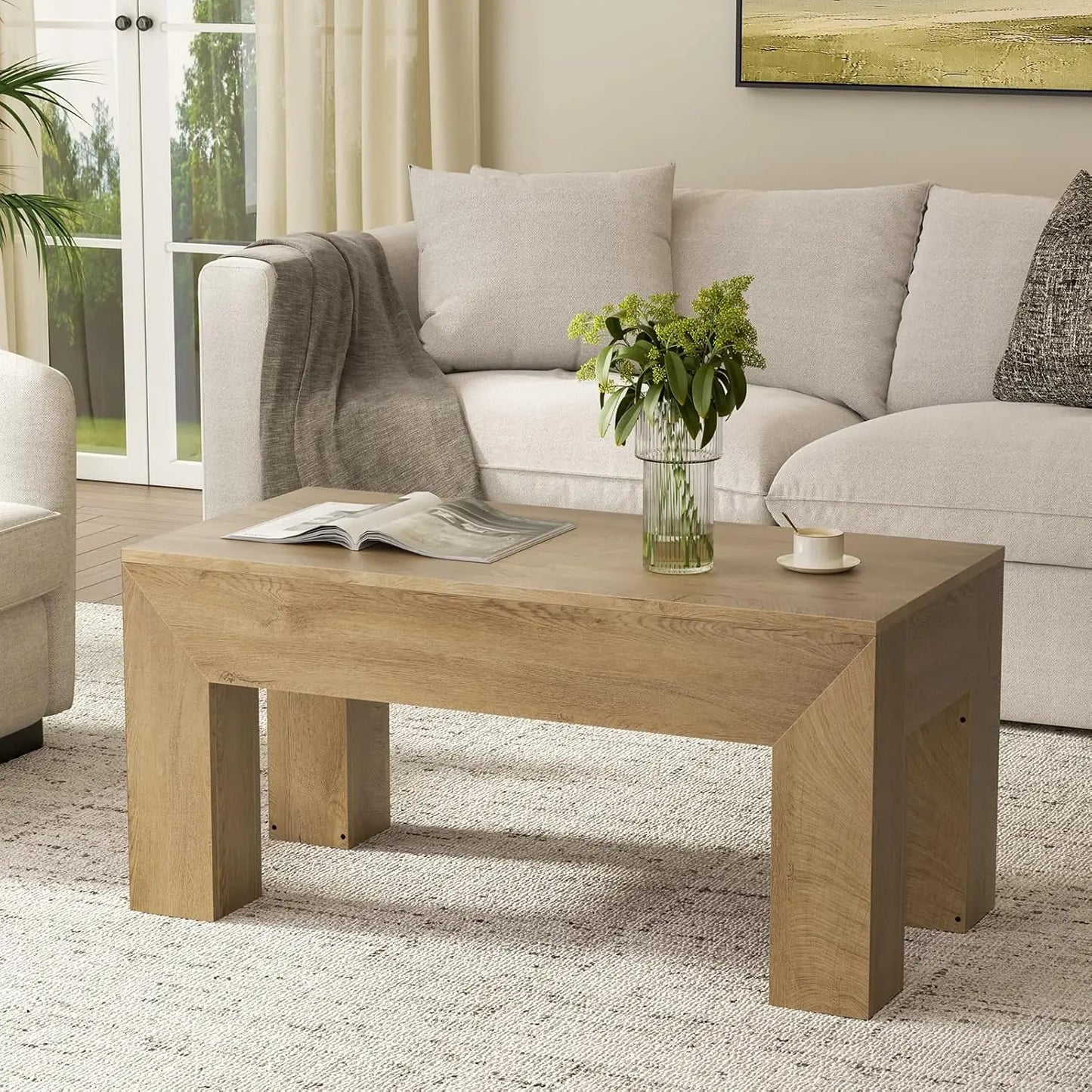 41" Lift Top Coffee Table, Wooden Rectangle with Hidden Storage