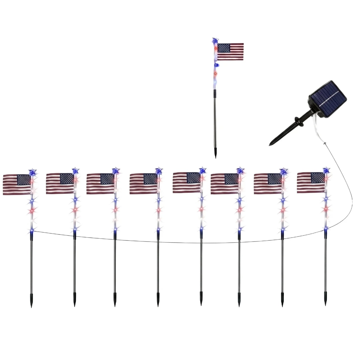 Solar Powered American Flag LED Pathway Lights - Waterproof