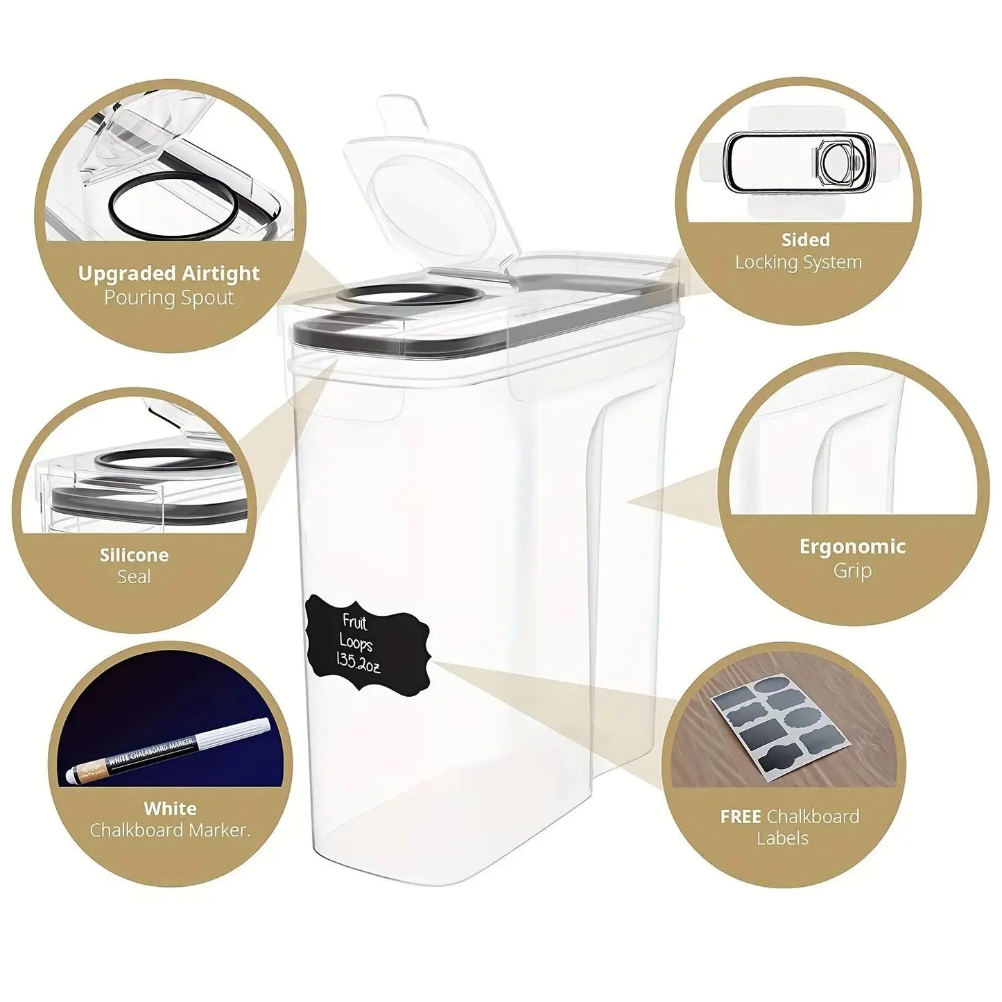 Set of 3 - 2.5L/4L Sealed Grain Storage Containers Clear for Kitchen Storage - Fresh-keeping Buckets with Pen Labels