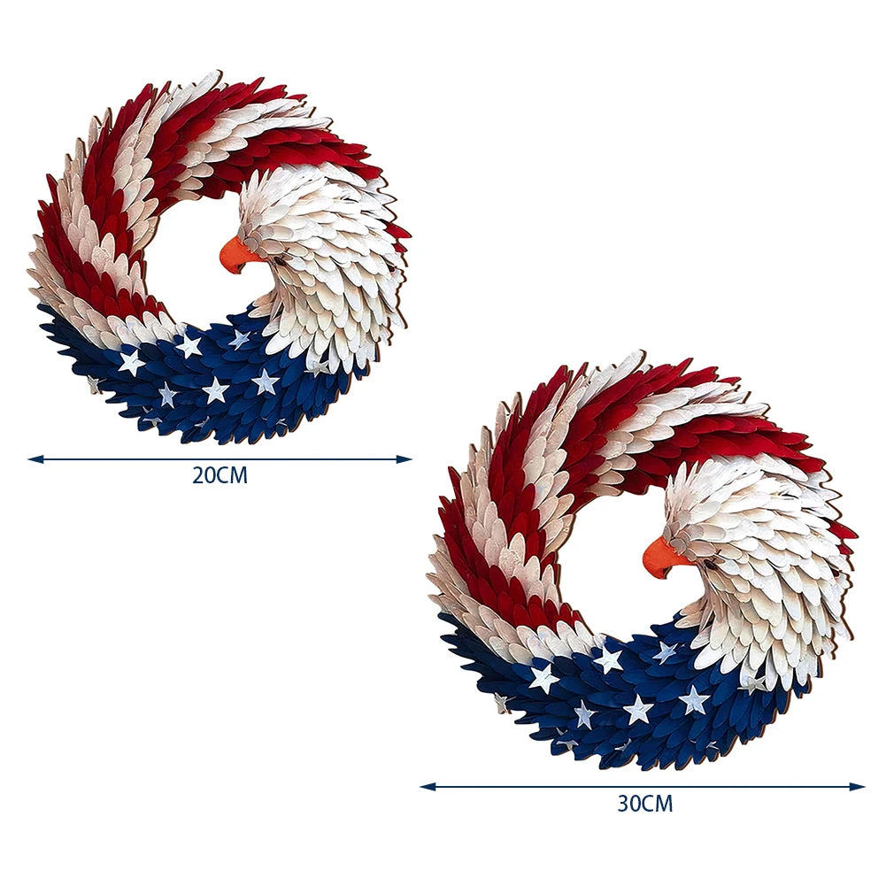 Independence Day Front Door Sign - Wall Hanging Round Wooden Plaque Patriotic Decor Garland
