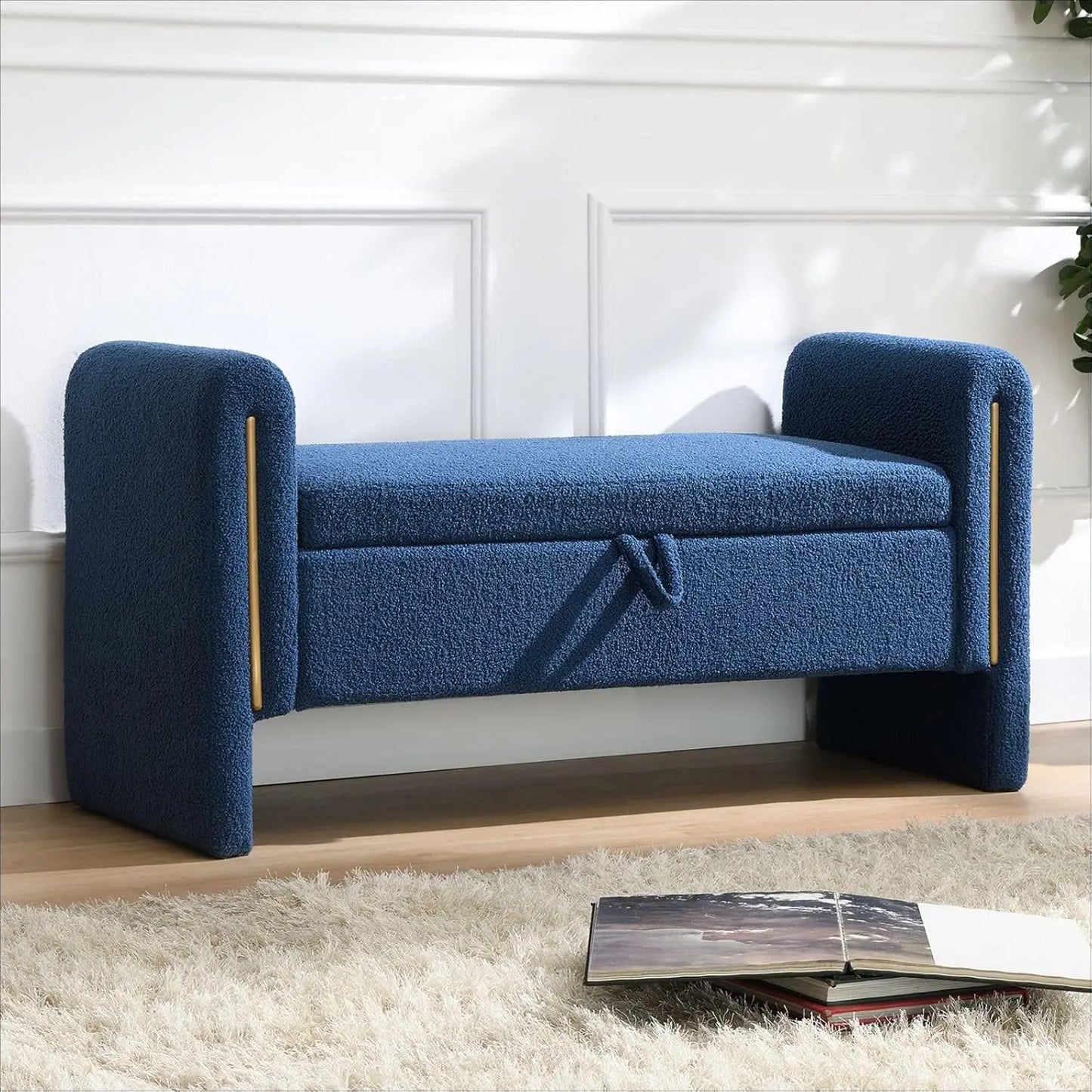 Modern 52" Storage Ottoman Bench, Upholstered with Armrests