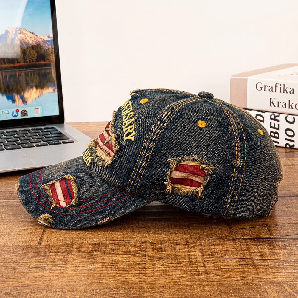 Vintage USA 250th Anniversary Distressed Denim Baseball Cap - Adjustable