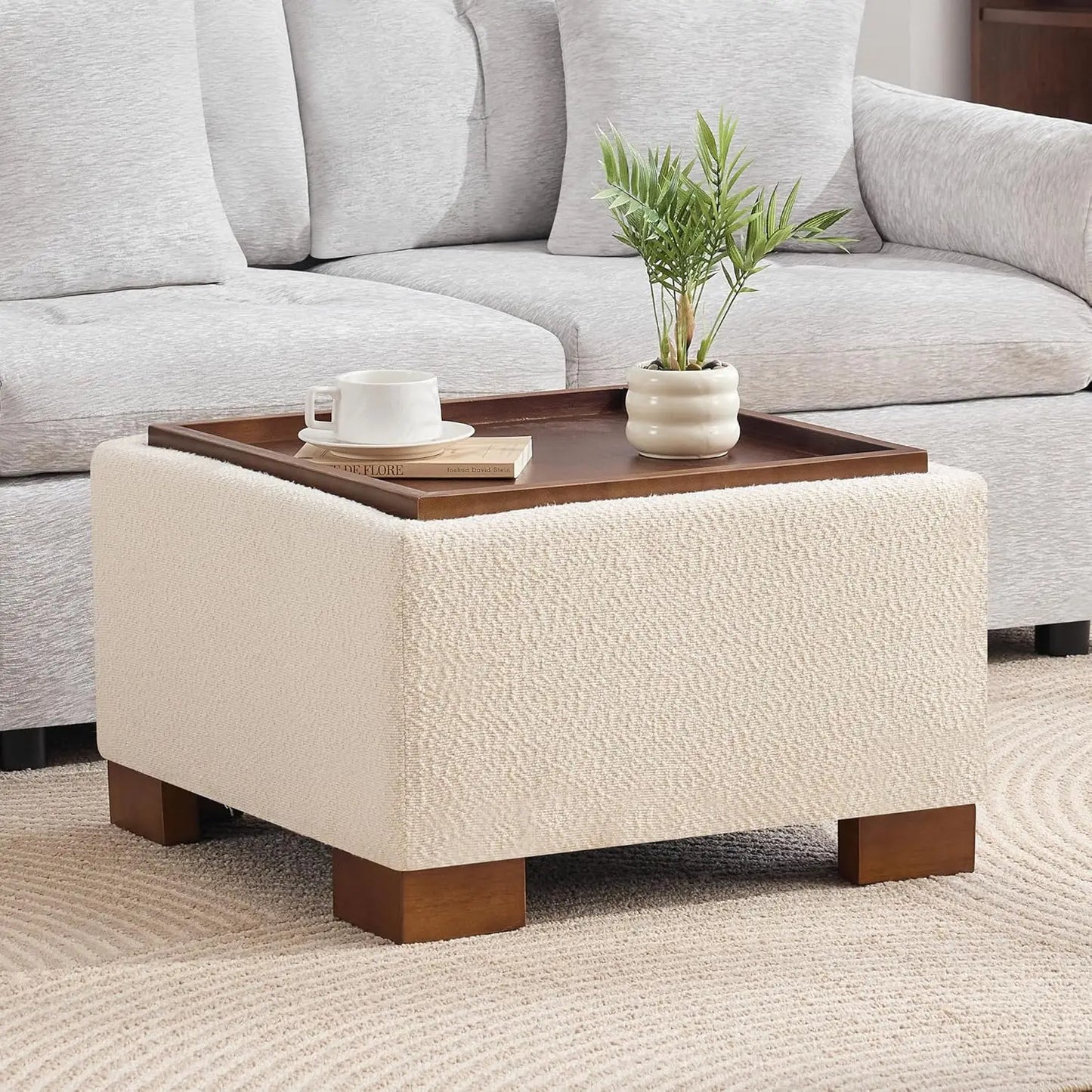 24" Square Ottoman Coffee Table with Storage – Modern Upholstered Accent Table for Living Room