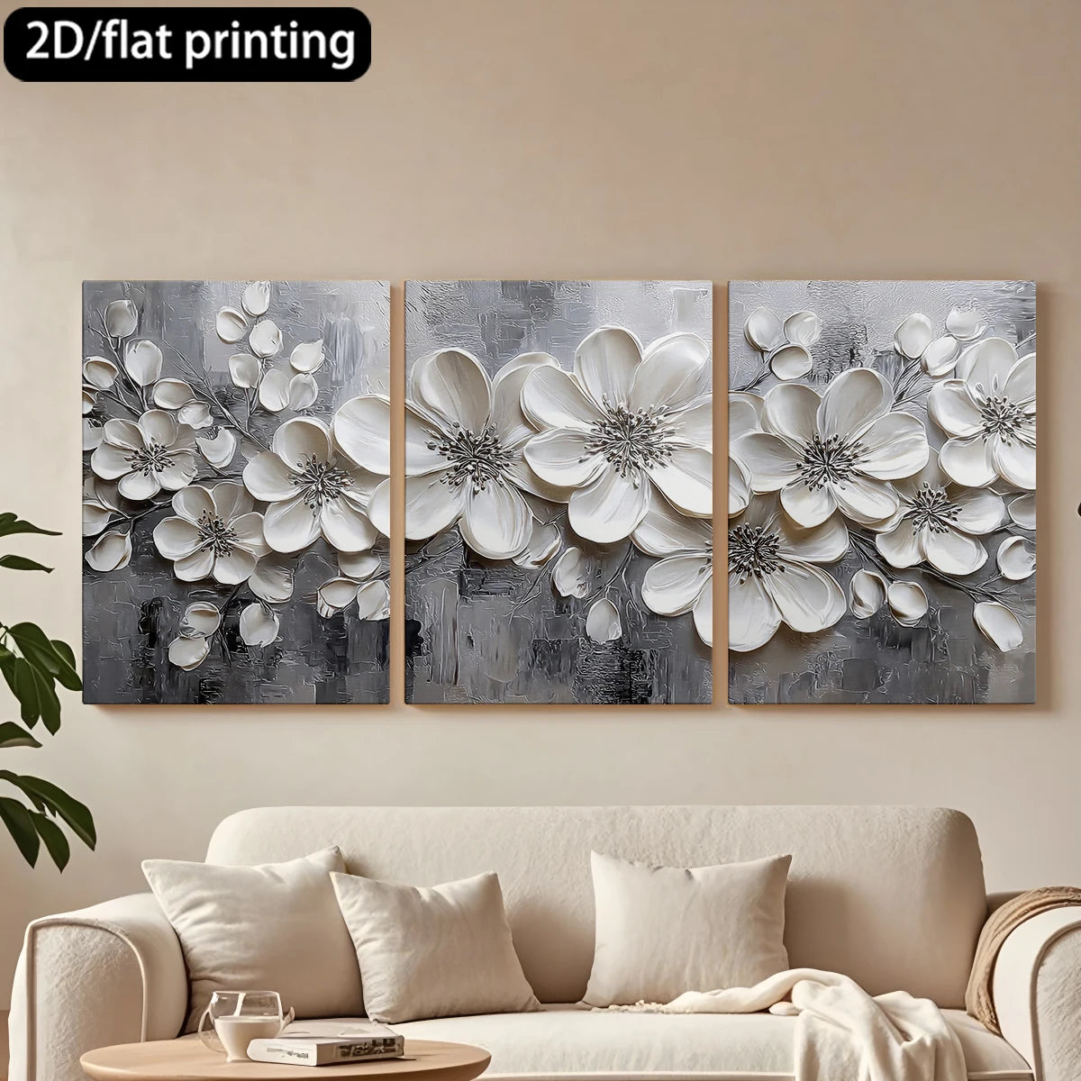 3pc wooden frame canvas decorative painting - White flower wall-art for home