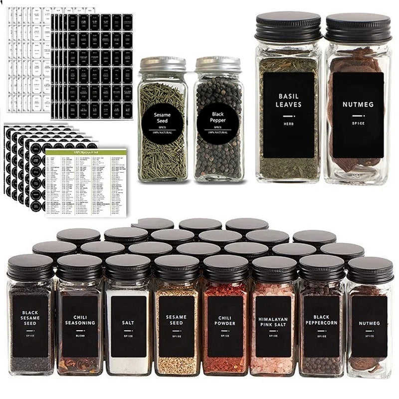 275-PCS Spice Jar Storage Labels - Self-Adhesive, Waterproof, Preprinted, Transparent, Black Letter Stickers for Kitchen Spice Jars