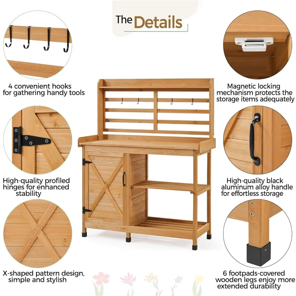Outdoor Potting Bench with Storage Cabinet Shelf