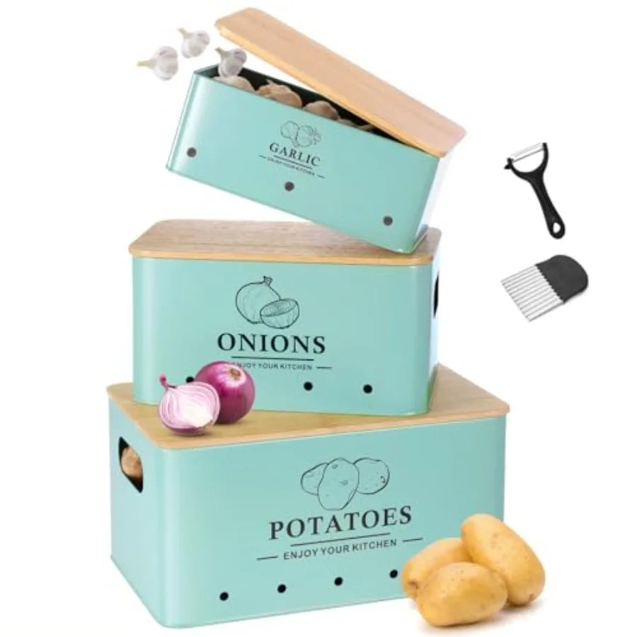 Metal Kitchen Vegetable Storage Set of 3 for Onion Garlic Potato Storage