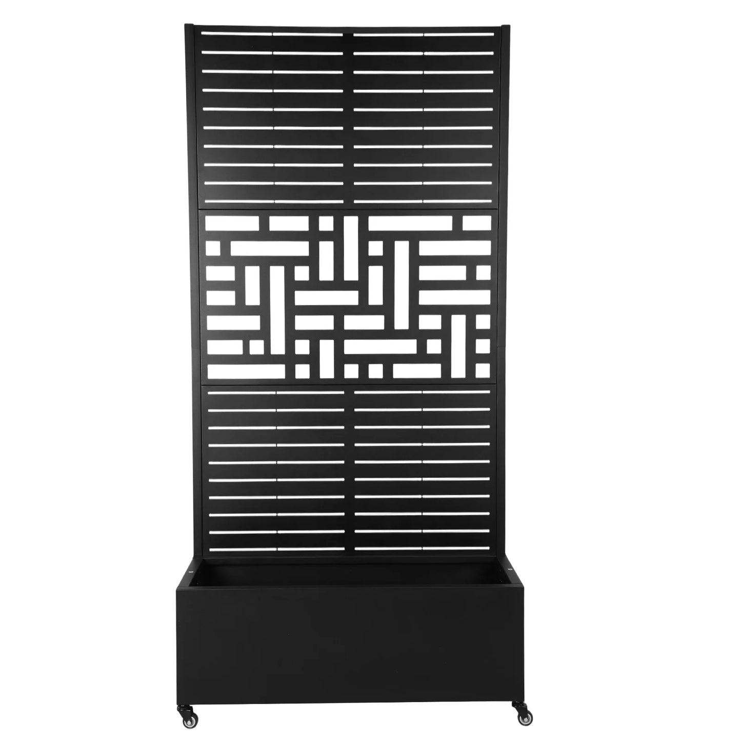 Metal Planter Box with Trellis and Wheels 70.87x35.43x15.75 Inch with Drainage Holes for Climbing Plants Vine