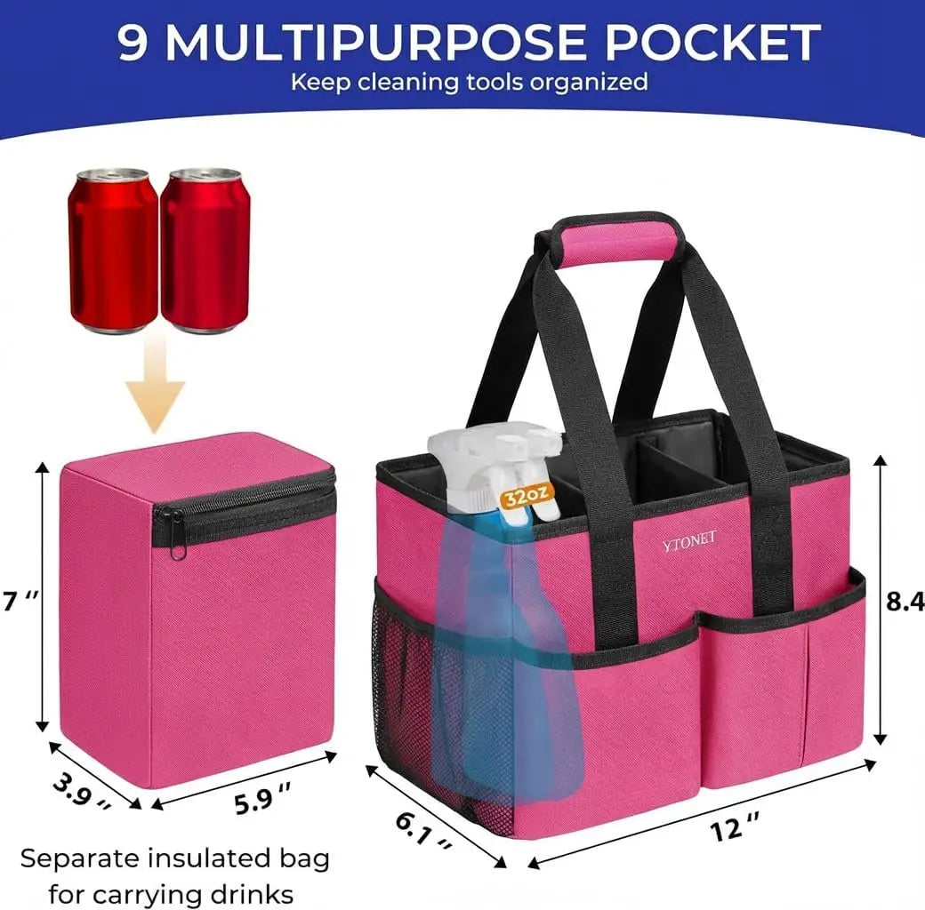 Water-Resistant Cleaning Caddy with Handle & Foldable Divider for Kitchen, Bathroom, Car Tools