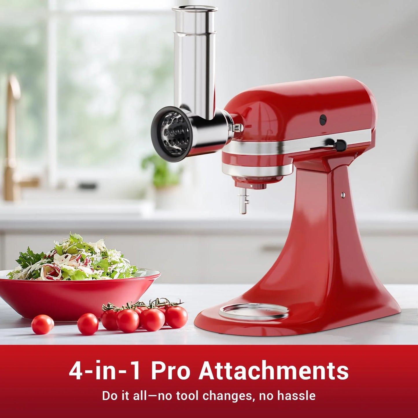Stainless Steel Slicer Shredder Attachment for KitchenAid Stand Mixers Salad Maker with 4 Blades