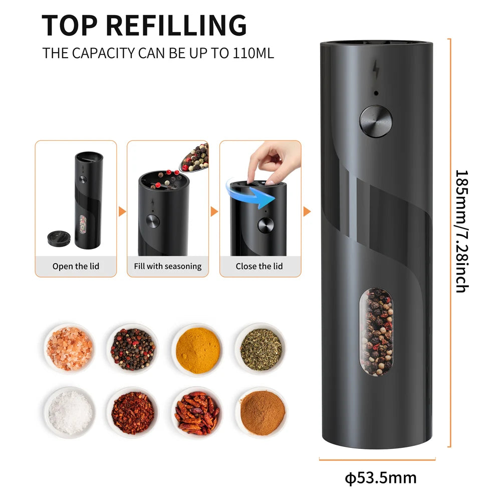 2‑Pack Electric Salt & Pepper Grinders – Rechargeable Automatic Mills with Large Capacity & Charging Base