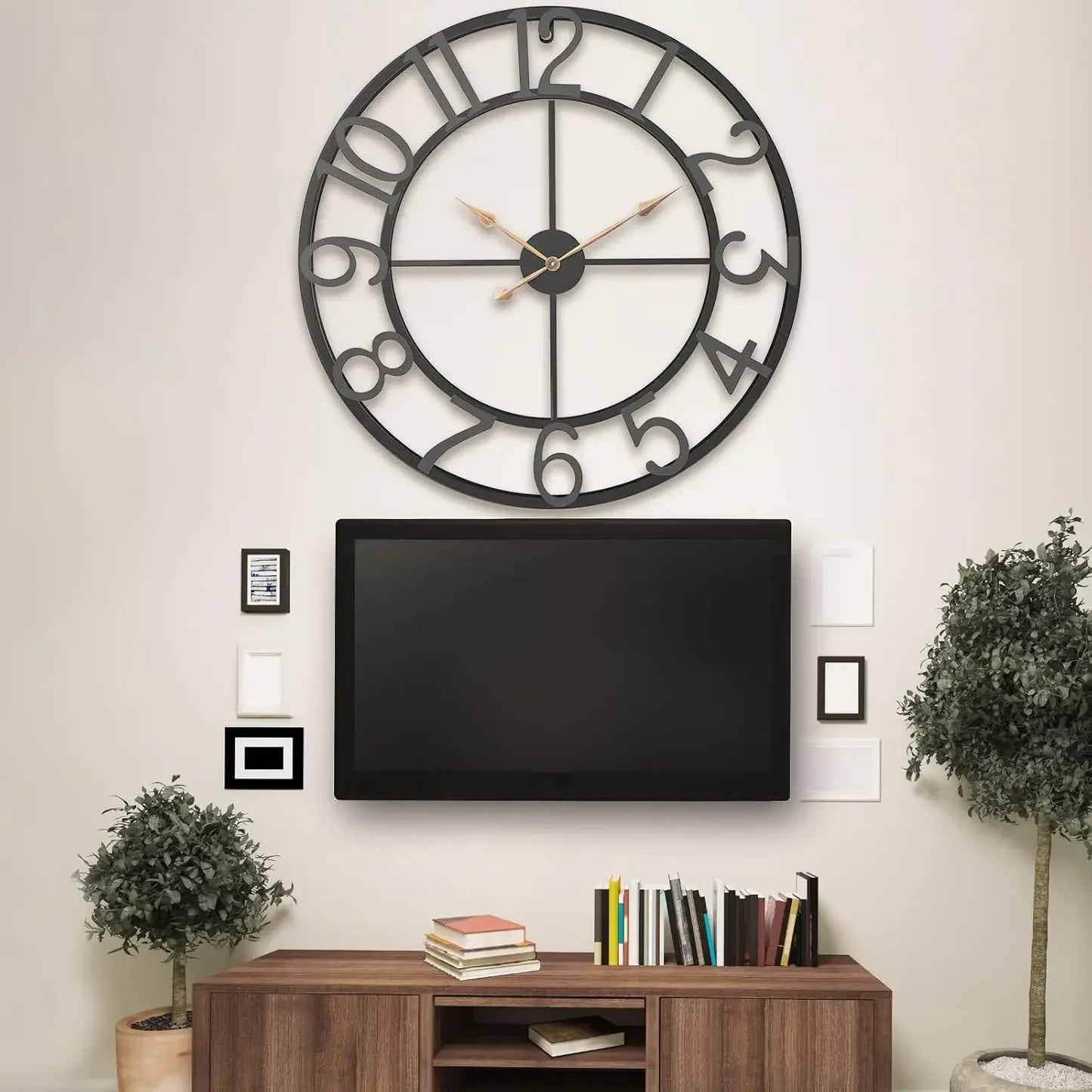36" Oversized Wall Clock – Black Metal Decorative Clock for Living Room or Entryway