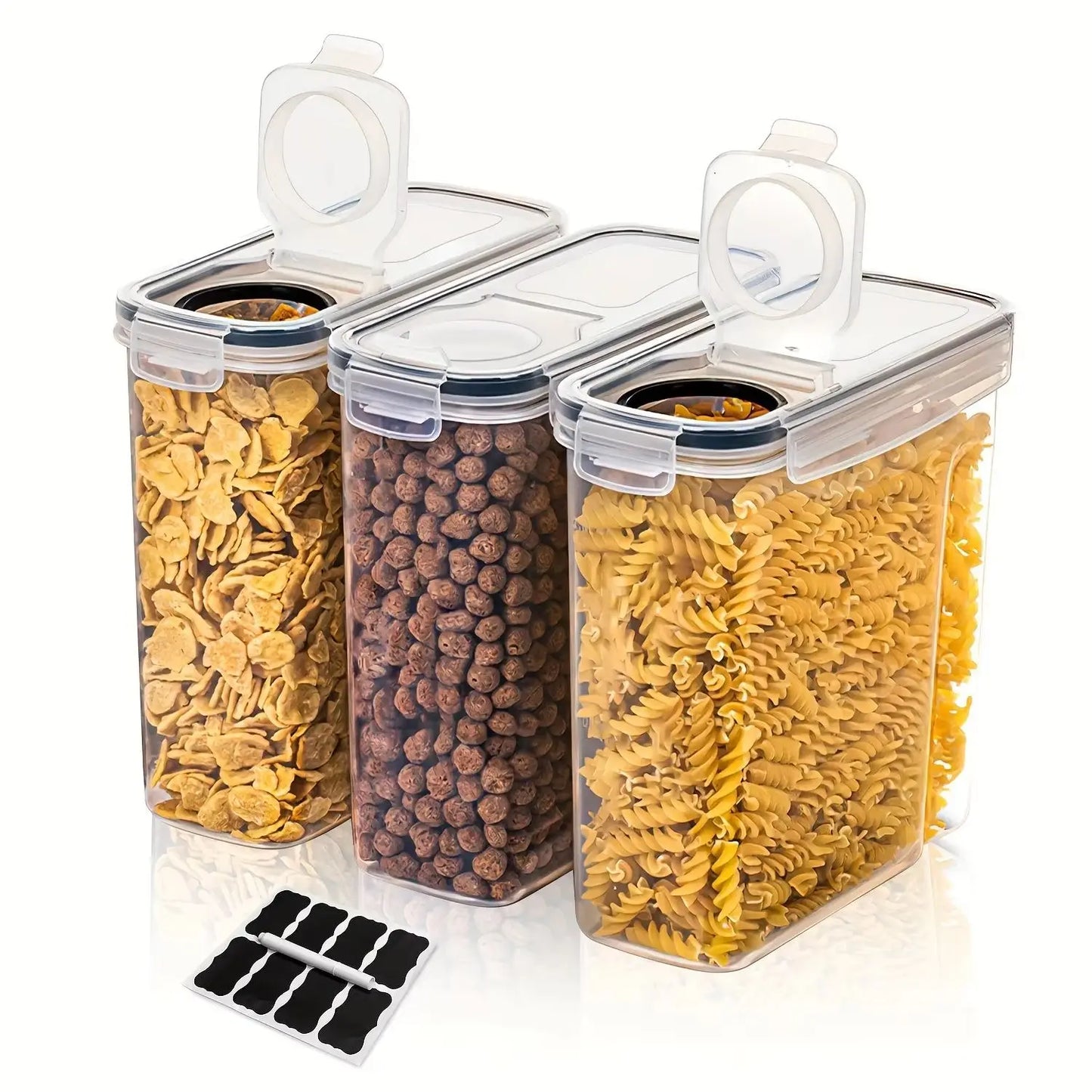 Set of 3 - 2.5L/4L Sealed Grain Storage Containers Clear for Kitchen Storage - Fresh-keeping Buckets with Pen Labels