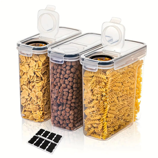 Set of 3 - 2.5L/4L Sealed Grain Storage Containers Clear for Kitchen Storage - Fresh-keeping Buckets with Pen Labels