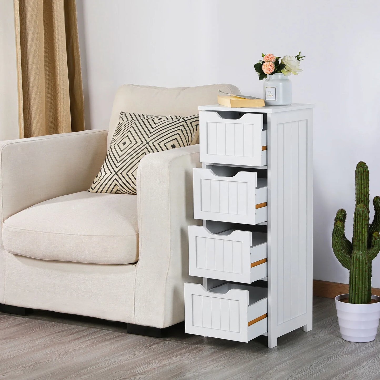 4-Drawer Bathroom Floor Cabinet Storage Organizer Free Standing