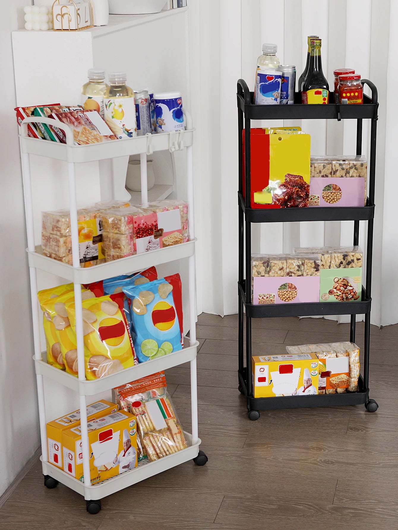 Plastic Rolling Utility Cart with Handle – Movable Storage Trolley with Wheels for Kitchen, Office & Living Room