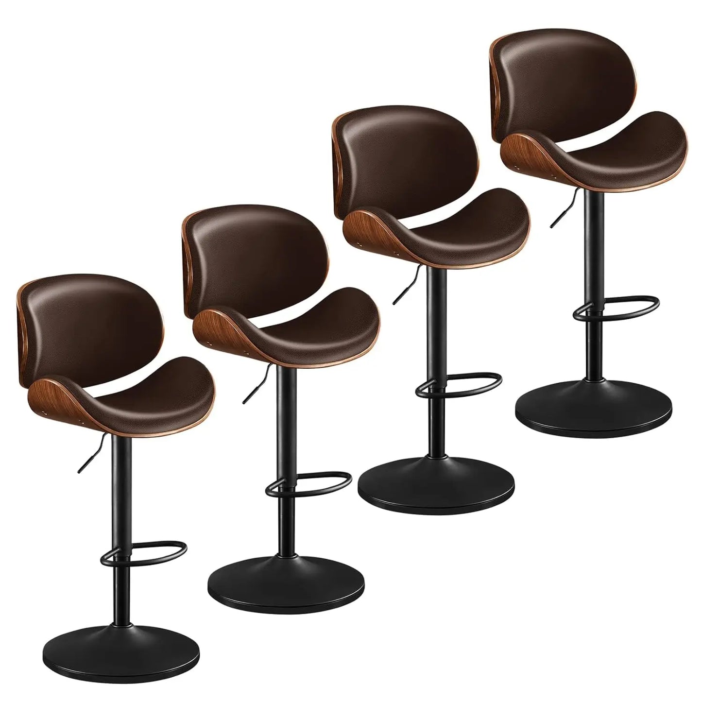 Swivel Bar Stools Set of 4, Adjustable Kitchen Counter Height with Arms, PU Leather Upholstered