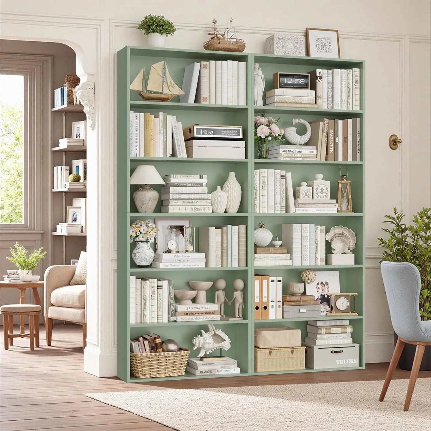 6-Tier Freestanding Open Bookcase Set | 2-Pack Tall Display Storage Shelves
