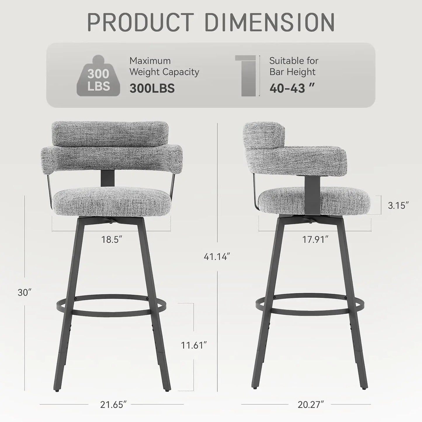 30" Swivel Bar Stools (Set of 2) – Full‑Back Chairs with Linen Padding & Metal Footrest