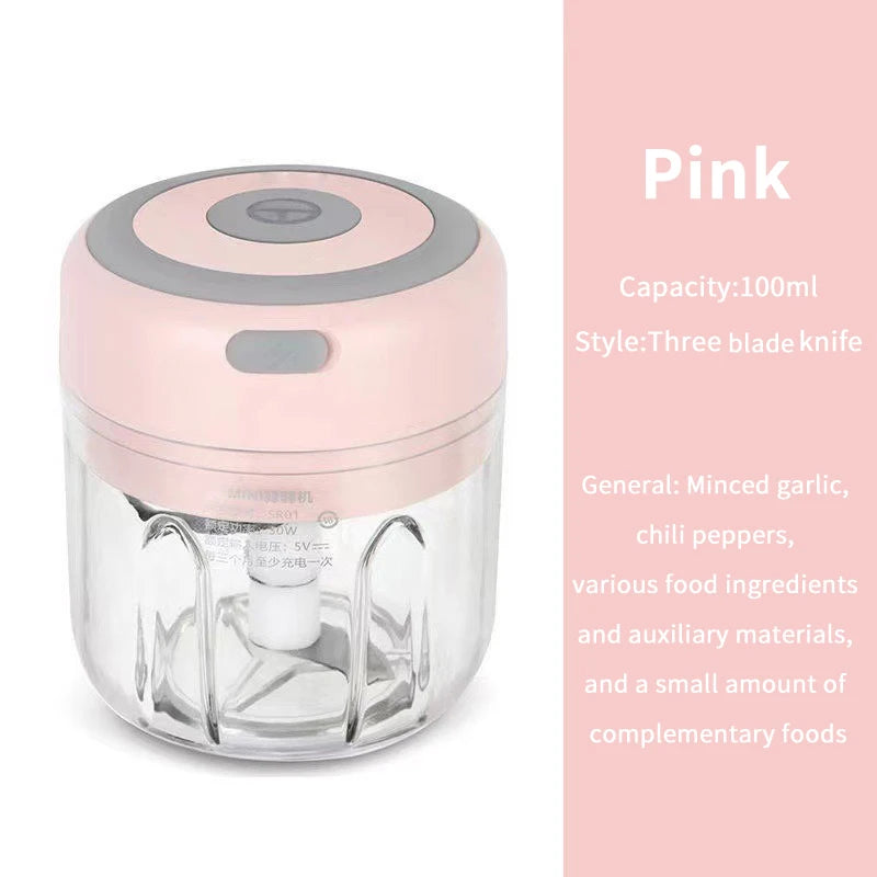 Electric Garlic Chopper (100ML/250ML) – Portable USB Mini Vegetable Grinder & Onion Mixer
